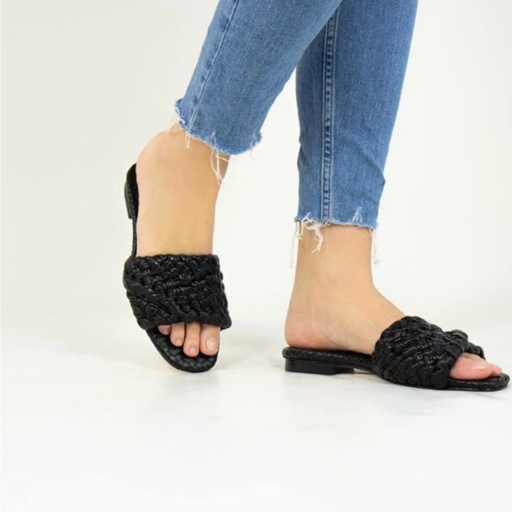Nine West Black Braided Slide Sandals
